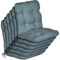 Beautissu Flair NL Stoelkussen Set 6x Lage Rugleuning 100x50x8 cm Duifblauw – Tuinstoelkussen