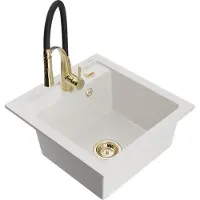 Mexen Vito granieten spoelbak met 1 bak en Aster keukenmengkraan, wit - 6503-20-73450-57-B