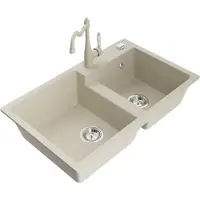 Mexen Tomas Granieten Spoelbak 2-Compartimenten met Keukenkraan Carla, Beige - 6516-69-670700-69