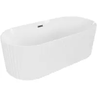 Mexen Paola vrijstaande geribbelde badkuip 170 x 80 , wit glans, overloop gun gray geborsteld - 52721708000-66