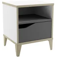 Demeyere Nachttafel - GENIUS - Wit en Grijs - 1 lade - 1 niche - 36,8 x 33 x 43,8 cm