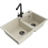 Mexen Tomas granieten spoelbak met 2 koen en keukenmengkraan Duero, beige - 6516-69-671600-70
