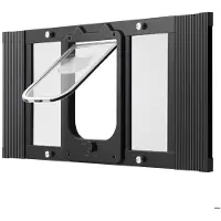 DUOKU Verstelbare Kattenluik voor Raam--68,6 tot 81,3 cm-Doorzichtig Glas-Magnetische Sluiting-Zwart