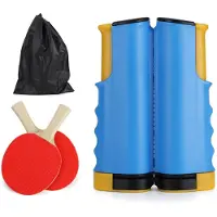 MaxPower (Blauw) 1,7 m uitschuifbare tafeltennisnetset voor elke tafel, 2 tafeltennisbats, thuistraining voor binnen, buiten