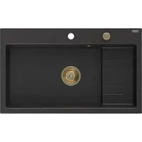 Mexen Omar granieten gootsteen 1-komorowy 800 x 480 , zwart/zilveren metallic, gouden sifon - 6520801005-73-G