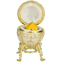 Danila-Souvenirs Faberge-stijl Rozeknop ei juwelendoos juwelenkistje met bloem 9 cm crème