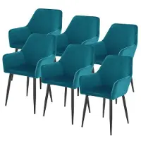 Helloshop26 Eetkamerstoelen - - Scandinavische stijl - Blauw fluweel - Armleuningen - Set van 6