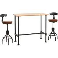 Mendler Set bartafel + 2x barkrukken -N21, in hoogte verstelbaar, draaibaar, voetsteun, industrieel metaal, kunstleer ~ naturel, bruin