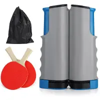 MaxPower (Grijs) 1,7 m intrekbare tafeltennisnetset voor elke tafel, 2 tafeltennisbatjes, thuistraining voor binnen, buiten