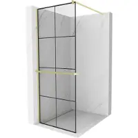 Mexen Kioto+ douchewand met plank Walk-in 80 x 200 , zwart raster, goud geborsteld - 800-080-121-55-77