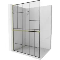 Mexen Kioto+ L douchewand met plank Walk-in 120 x 200 , zwart patroon, goud - 800-120-123-50-78