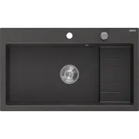 Mexen Omar granieten gootsteen, 1-komors, 800 x 480 , zwart gespikkeld, sifon chroom - 6520801005-76