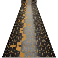 Rugsx Vloerbekleding met rubber bekleed 110 cm HEKSAGON zwart / goud 110x410 cm