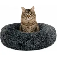 Lionto Donut-bed voor katten, rond met pluche bekleding en antislipbodem, verhoogde rand voor een veilig gevoel, diameter 40 cm, donkergrijs