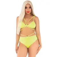 Leg avenue 2-delige ondoorzichtige kooiband-bh-top - O/S / NEON GEEL