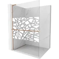 Mexen Kioto+ L Douchewand met plank Walk-in 120 x 200 , wit patroon, geborsteld koper - 800-120-123-65-85