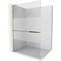 Mexen Kioto+ L douchewand met plank Walk-in 100 x 200 , transparant/frosted, gouden - 800-100-123-50-35
