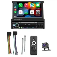 Torribaly Draadloze CarPlay Android Auto Single Din autoradio, 7 inch, handmatig inklapbaar