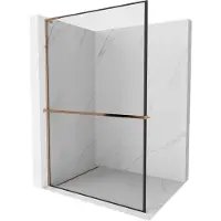 Mexen Kioto+ L douchewand met plank Walk-in 110 x 200 , zwarte omlijsting, roze goud - 800-110-123-60-70