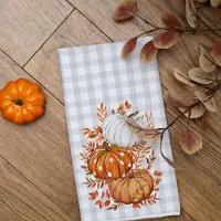Typecat 4 Stuks Herfstkeukenhanddoeken Set van 4, Oranje Pompoen Grijs Geruit Herfst Theedoeken Drogen Vaatdoek