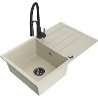Mexen Bruno granieten gootsteen 1-baks met afdruiprek en keukenmengkraan Aster, beige - 6513-69-73450-70-B