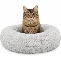 Lionto Knuffelbed kat, donutvormig & extra zacht Ø40 cm lichtgrijs