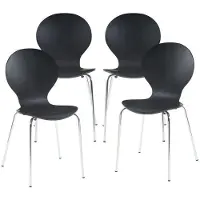 Helloshop26 Eetkamerstoelen - - Set van 4 - Modern design - Stapelbaar - Zwart en chroom