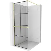 Mexen Kioto+ douchewand met plank Walk-in 90 x 200 , zwart raster, geborsteld goud - 800-090-121-55-77