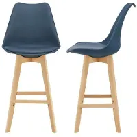 Helloshop26 Set van 2 barstoelen met rugleuning en synthetische gestoffeerde voetensteun beuken 105