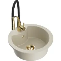 Mexen Diego granieten gootsteen 1-komorige met keukenmengkraan Aster, beige - 6512-69-73450-57-G