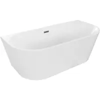 Mexen Oval vrijstaande wandbadkuip 140 x 75 , wit, overloop gun gray geborsteld - 52671407500-66