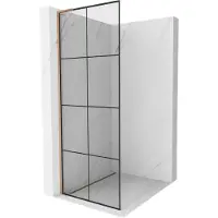 Mexen Kioto L douchewand Walk-in 90 x 200 , zwart raster, geborsteld koper - 800-090-103-65-77