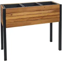 MCW Plantenbak -L22, verhoogde bloembak, 75x81x30cm buiten aluminium acaciahout MVG-gecertificeerd, bruin