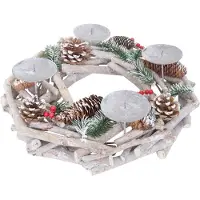 MCW Adventskrans rond, kerstdecoratie tafelkrans, hout Ø 35cm wit-grijs ~ zonder kaarsen