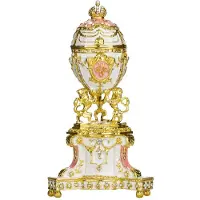 Danila-Souvenirs Faberge-stijl Koninklijk Deens Ei (Deens jubileum) juwelendoos juwelenkistje met leeuwen 13 cm roze