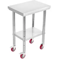 OEM Stalen werkblad, 24 x 18 inch, mobiele voorbereidingsstation met wielen, keukentafel met verstelbaar onderblad, geschikt voor professionele keukens, restaurants, hotels, garages en buitengebruik