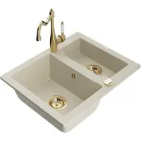 Mexen Carlos granieten gootsteen 1,5-komors met keukenmengkraan Carla, beige - 6518-69-670700-50