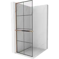 Mexen Kioto+ L douchewand met plank Walk-in 80 x 200 , zwart rooster, roze goud - 800-080-123-60-77
