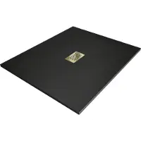 Mexen Hugo rechthoekige SMC douchebak 110 x 100 , zwart, gouden afdekplaat - 42701011-G