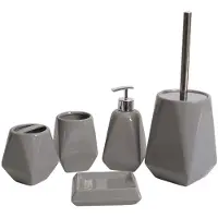 MCW 5-delige badkamerset -C71, WC-set badkameraccessoires, keramiek ~ grijs