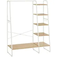 Helloshop26 Kapstok - - 45x120x160 cm - 5 planken - 6 haakjes - Wit hout