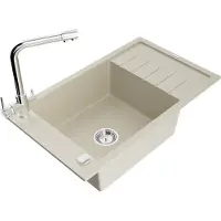 Mexen Elias granieten spoelbak met één bak en afdruiprek en keukenmengkraan Duero, beige - 6511-69-671600-00