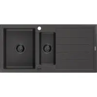 Mexen Andres granieten spoelbak 1,5-komor met afdruiprek 1000 x 500 zwart gespikkeld, zwarte sifon - 6515101510-76-B