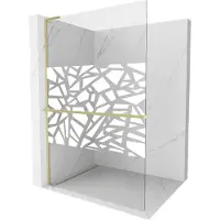 Mexen Kioto+ L douchewand met plank Walk-in 100 x 200 , wit patroon, goud geborsteld - 800-100-123-55-85