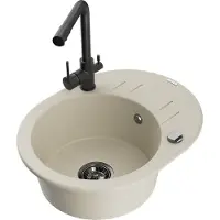 Mexen Kevin granieten gootsteen 1-kompartment met afdruiprek en keukenmengkraan Duero, beige - 6517-69-671600-70
