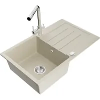 Mexen Bruno granieten gootsteen met 1 kom met afdruiprek en Duero keukenmengkraan, beige - 6513-69-671600-00