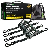 Rhino USA Self-Tensioning Ratchet Straps (4Pk 1.6Inx15Ft) (Black)