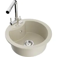 Mexen Diego granieten gootsteen met 1 bak met Duero keukenmengkraan, beige - 6512-69-671600-00