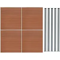 MonsterShop Composiet schutting paneel x 4 & 5 aluminium palen 1.8m bruin kunststof tuinscherm