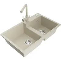Mexen Tomas granieten spoelbak met 2 koen en keukenkraan Duero, beige - 6516-69-671600-69